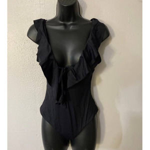 Becca S Black V-Neck ruffle one piece
